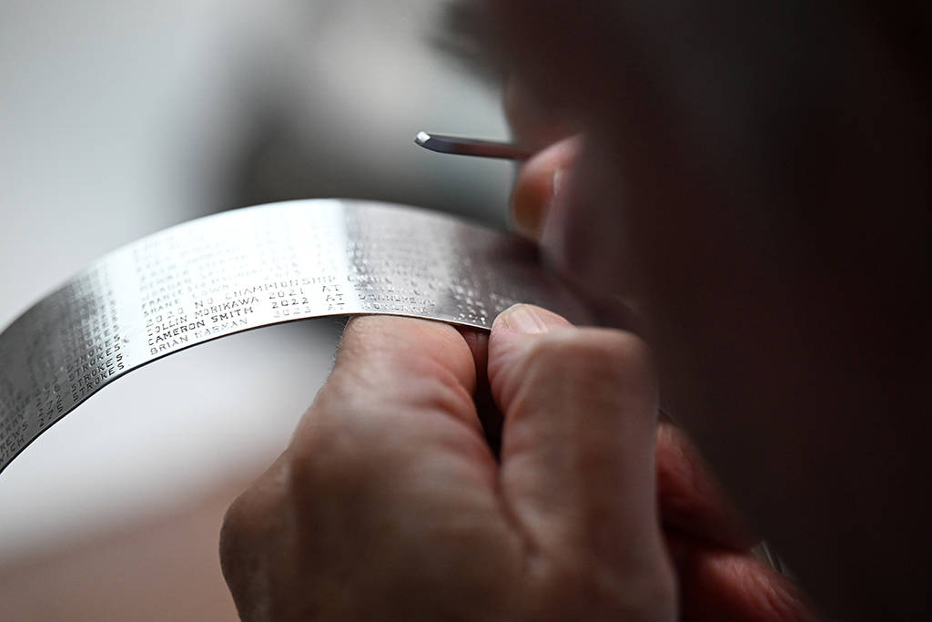 Brian Harman's name on the Claret Jug